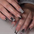 24-Piece Halloween Thriller Style False Nails with Ant Bugs Pattern - Press-On Nail Art Kit