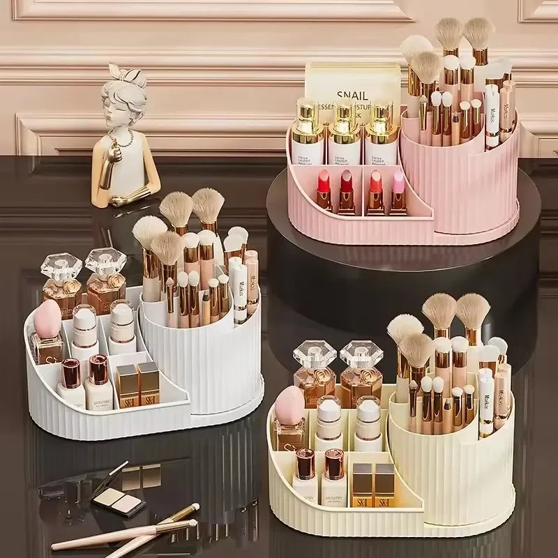 360° Rotating Makeup Organizer with Brush Holder - Large Cosmetic Storage for Skincare Perfumes & Lotions