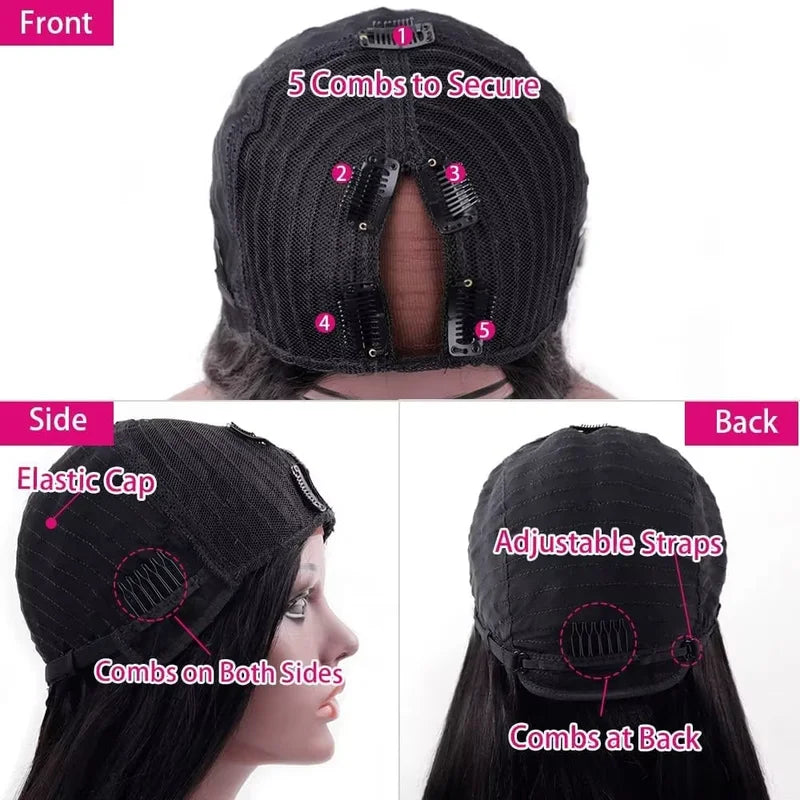 Human Hair Wigs 40 Inch V Part Brazilian Natural Color Glueless Long Wigs