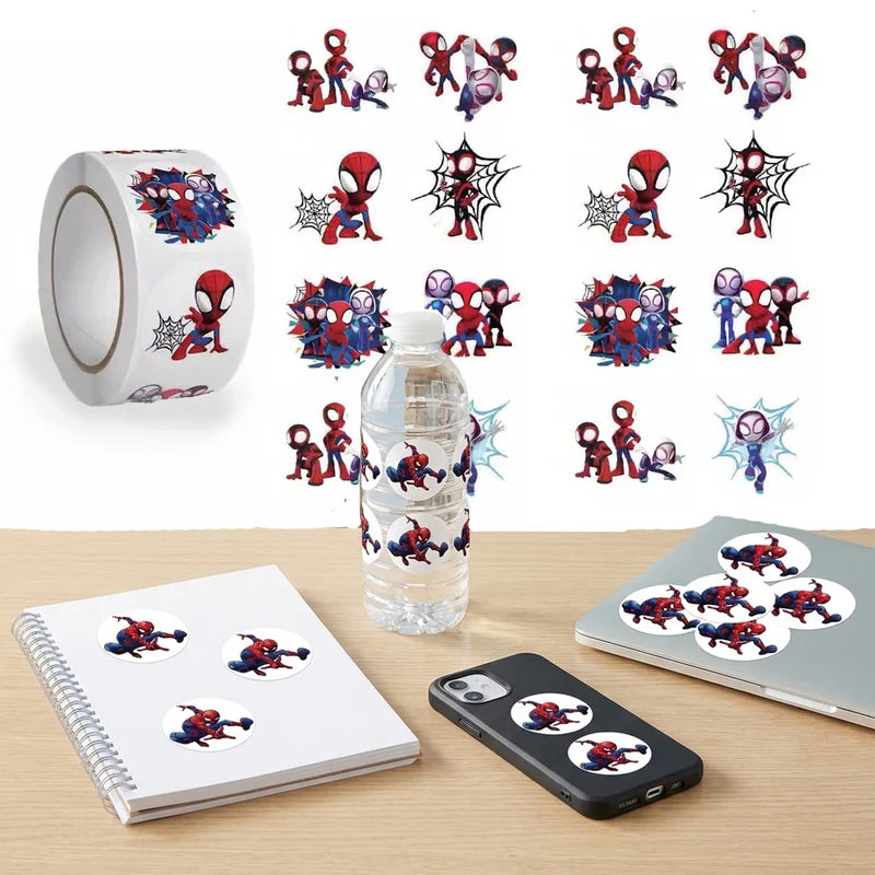 500PCS Cute Spidey and His Amazing Friends Round Stickers for DIY Laptop Notebook Decor