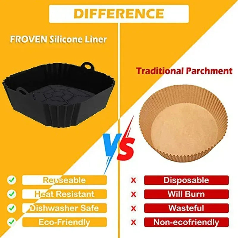 Silicone Air Fryer Basket Reusable Non-Stick Pan for Baking & Cooking