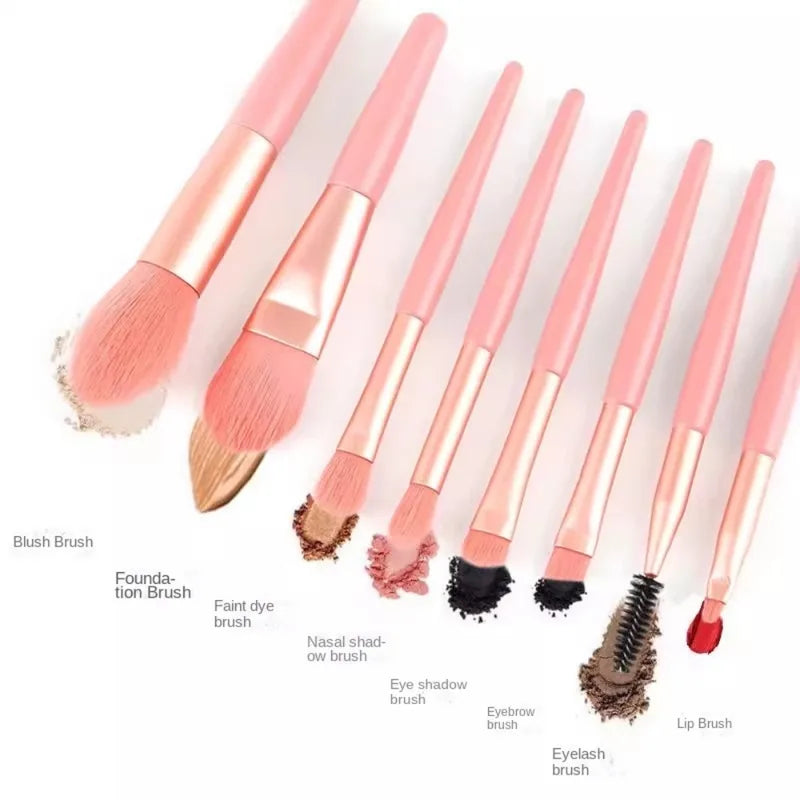 Set of 8 Makeup Brushes with Bag - Soft Synthetic Bristle Cosmetic Tools