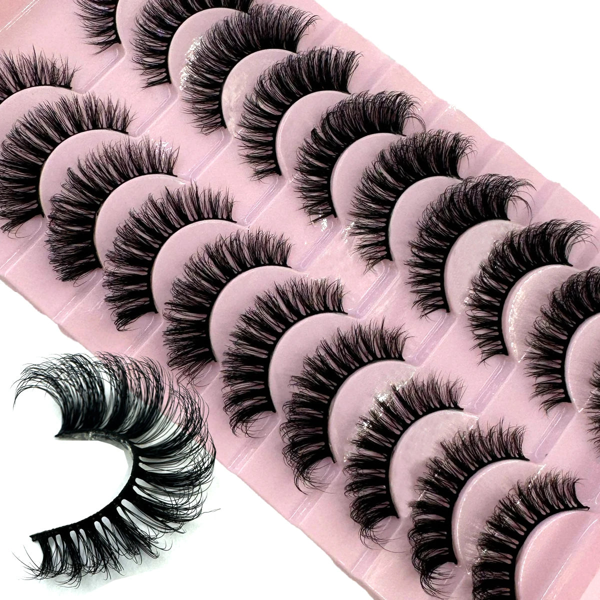 10 Pairs Fluffy Mink False Eyelashes - Natural Dramatic Look, Wispy & Long