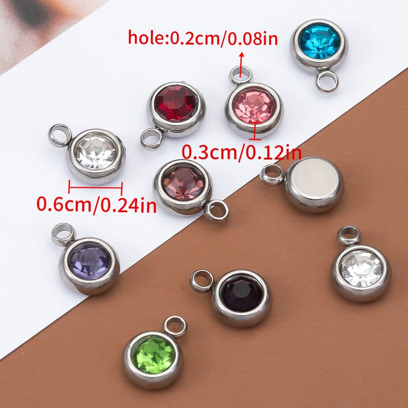 20pcs Mixed Color Stainless Steel Rhinestone Bead Charms 6mm DIY Jewelry Pendants for Women