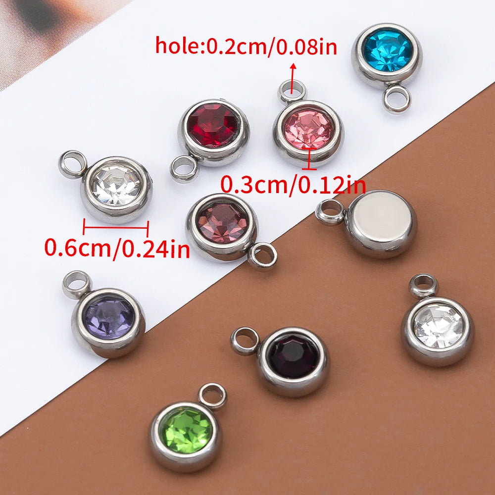 20pcs Mixed Color Stainless Steel Rhinestone Bead Charms 6mm DIY Jewelry Pendants for Women