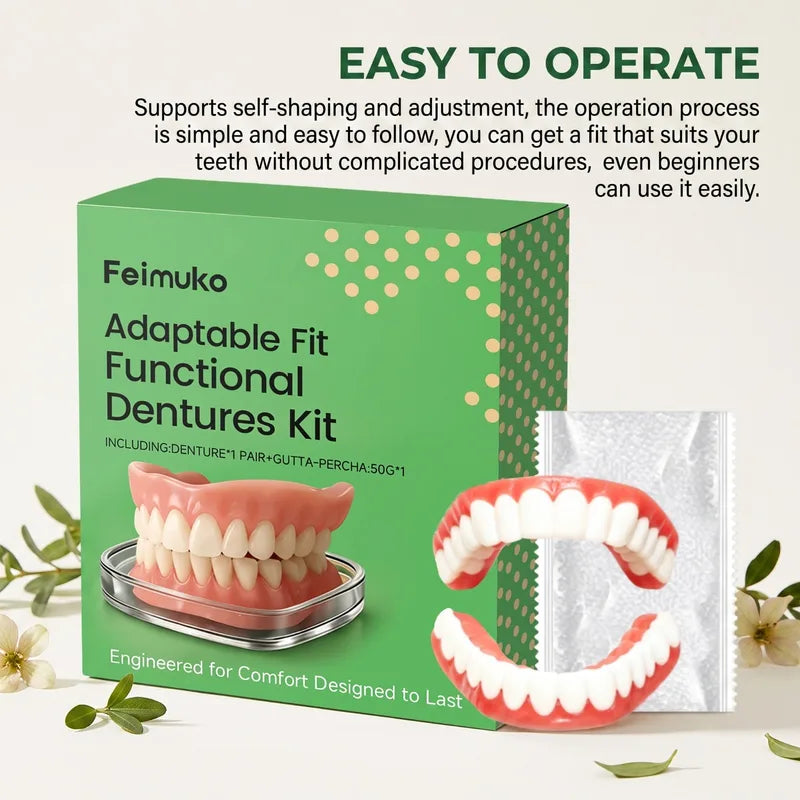 Temporary Cosmetic Denture Kit with Adjustable Fit & Fitting Material for Smile Enhancement
