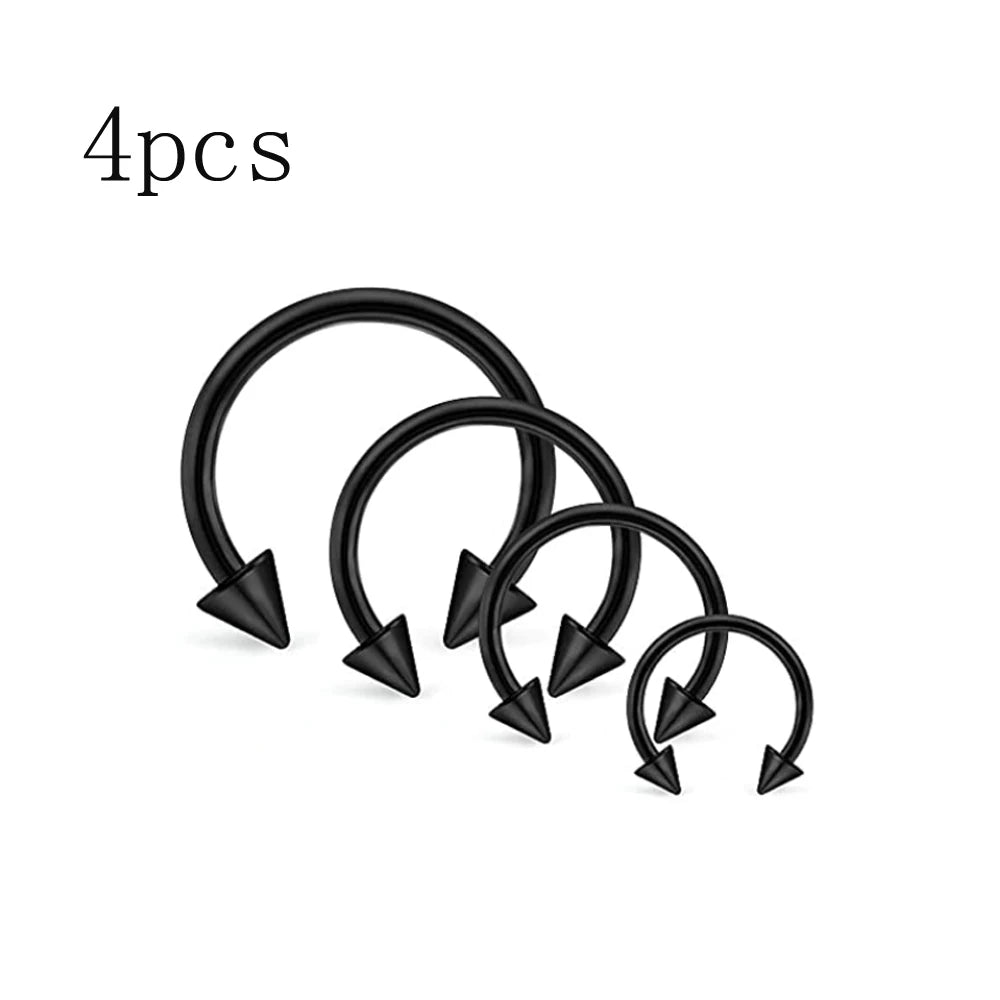Septum & Cartilage Hoop Piercing Jewelry Set - Stainless Steel Horseshoe Rings