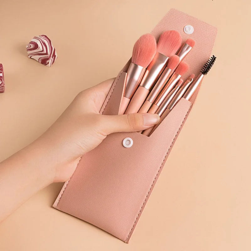 Mini Makeup Brush Set 8-Piece Portable Concealer Powder Brush Kit with Soft Fur