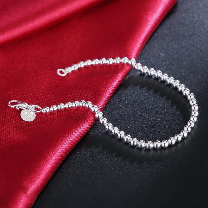 Sterling Silver Beaded Chain Bracelets for Women Wedding Party Gift