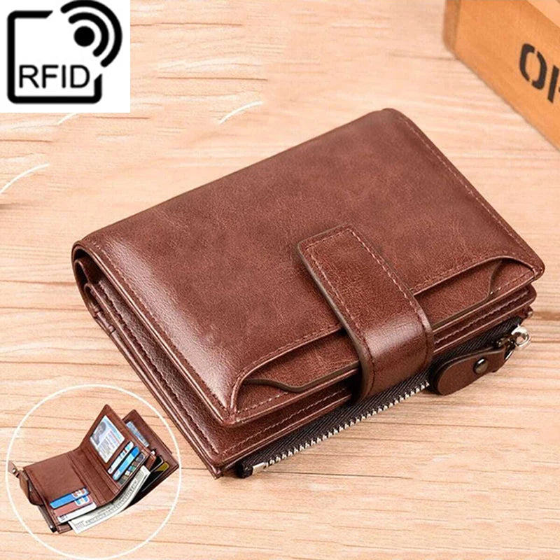 Men's RFID Coin Purse Wallet with Zipper Leather Money Bag for Men