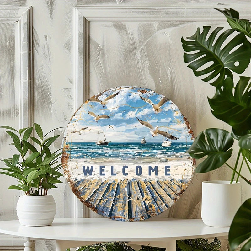 Retro Wooden 8-Inch Round Disc Beach Decor - Summer Ocean Travel Photo Prop