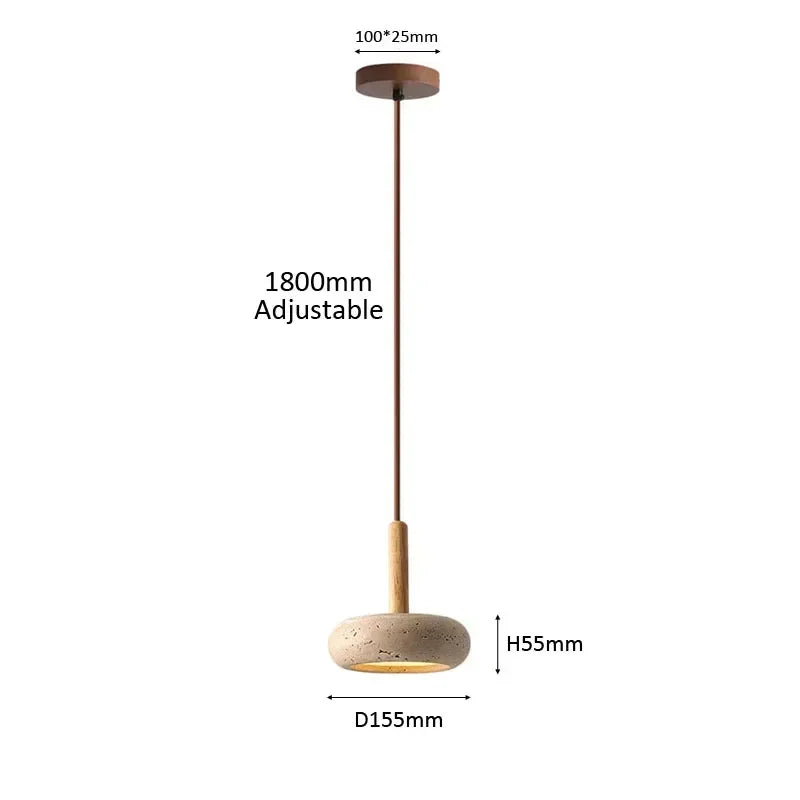 Wabi Sabi Yellow Travertine Stone Pendant Light - Small Round Bedside Hanging Lamp for Bedroom & Corridor