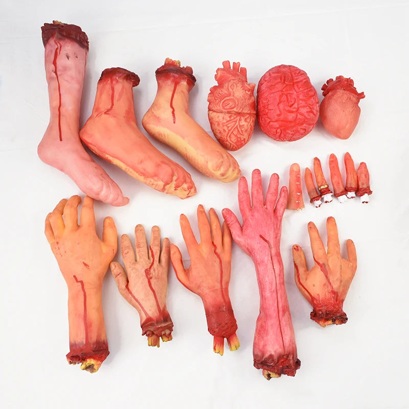 Halloween Horror Blood Decor Latex Props - Broken Hand Foot Brain Heart Scary Set