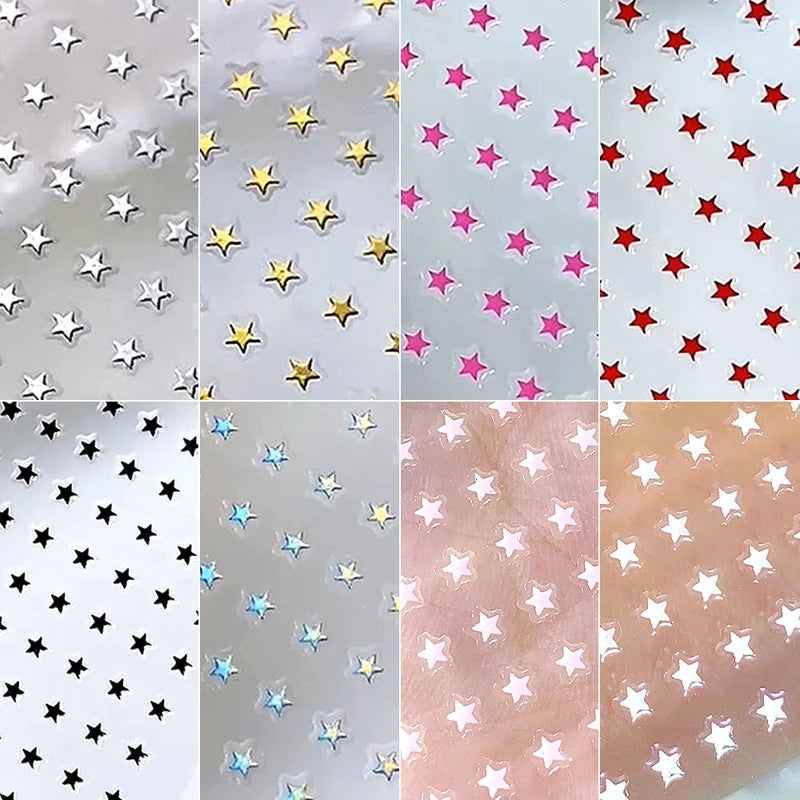 Colorful 3D Y2K Star Nail Stickers Set - Self-Adhesive Luxury Manicure Decals