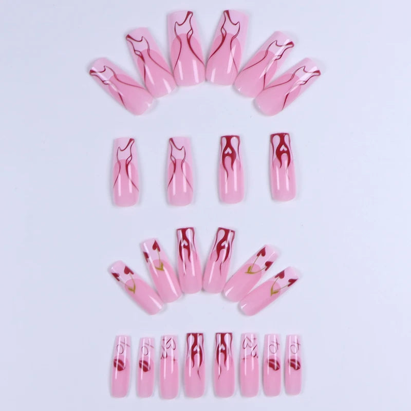 24pcs Square Fake Nail Set - Short Coffin Press On Nails for Girls Women Gift