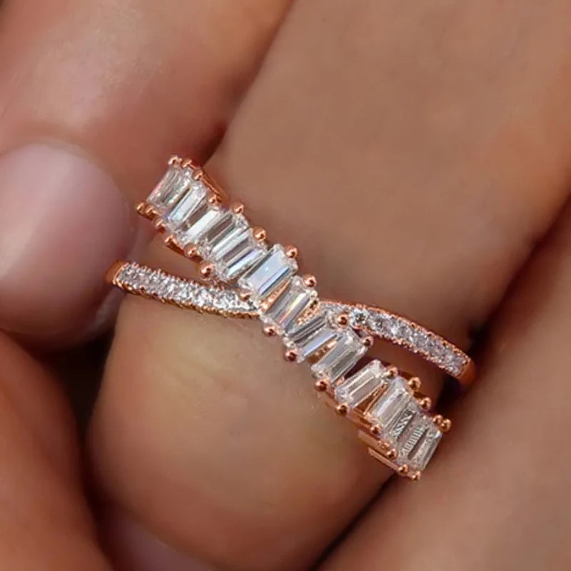 Women Wedding Ring Cross Shape CZ Stone Paved Fashion Jewelry Set