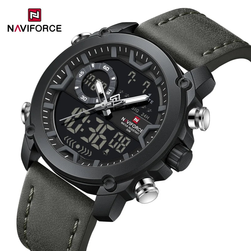 Men's Dual Display Sport Quartz Wristwatch Waterproof Leather Strap