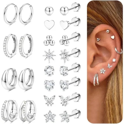 Flat Back Earrings for Women Surgical Steel Cartilage & Tragus Piercings