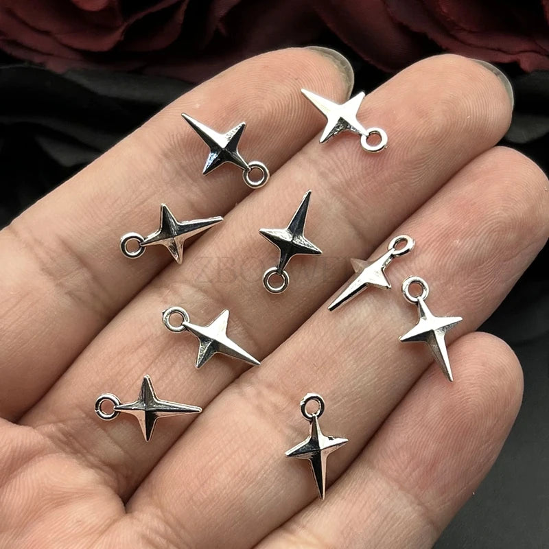 50pcs Star-Shaped Charms for Jewelry Making - Antique Silver Alloy