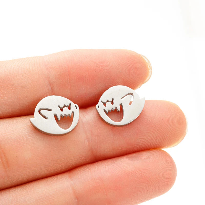 Cute Cartoon Ghost Earrings Set - Halloween Jewelry Minimalist Studs