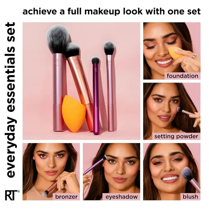 6-Piece Makeup Brush Set with Sponges for Face & Eyes - Travel Gift