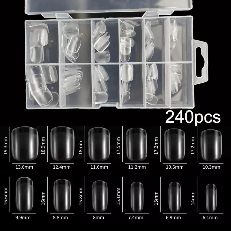 240 Pieces Half-Matte XXS Almond-Shaped Full Cover Soft Gel Nail Tips - Extra Short Nail Bed
