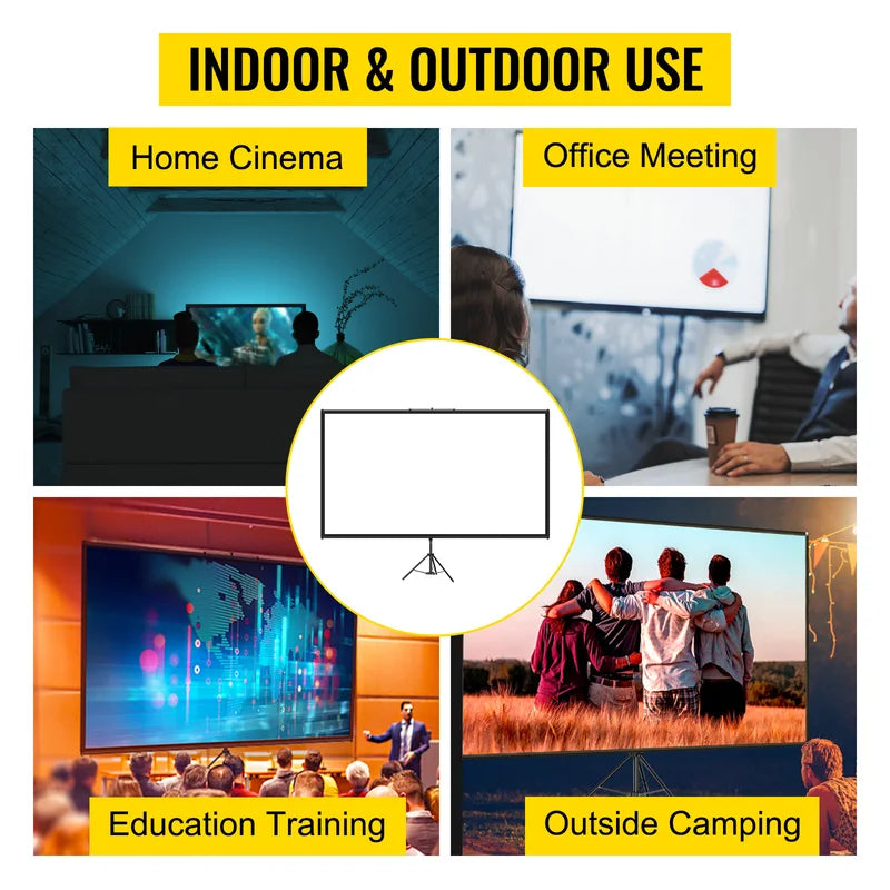 100 Inch Portable Tripod Projector Screen with Stand 4K HD Indoor Outdoor
