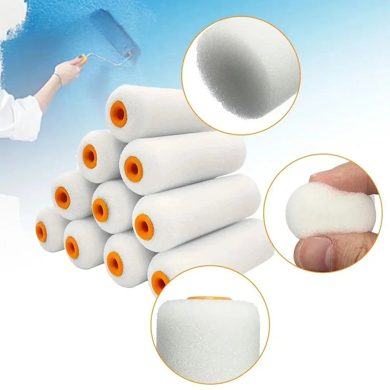 Mini Foam Paint Roller Sleeves 10 Pack - Durable Lint-Free 4-inch Refills for Walls & Furniture