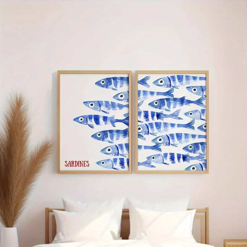 Mediterranean Style Sardine Wall Art Canvas Poster - Modern Living Room Decor