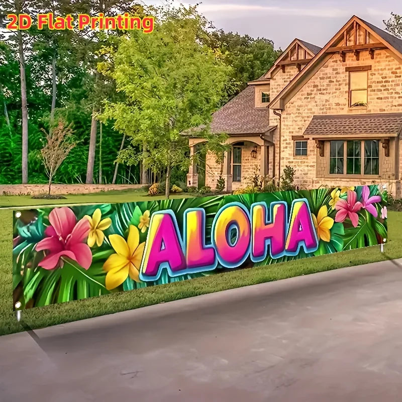 Hawaiian Tropical Floral Banner Outdoor Garden Fence Decoration for Summer Pool Party
