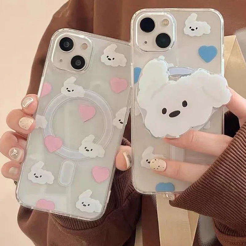 Mobile Phone Grip and Stand Holder for iPhone 15/16 and Tablets – Cute Puppy Magnet