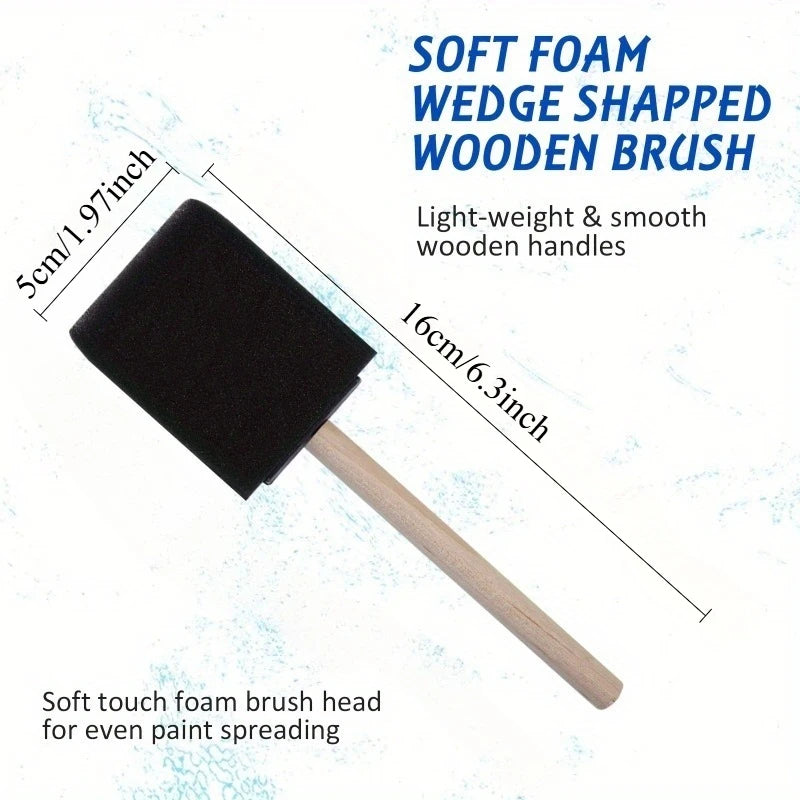Assorted Foam Brush Set with Wood Handles - Lightweight Durable Craft Paint & Stain Brush Kit