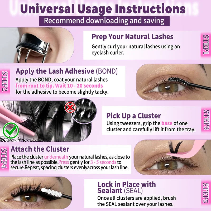 300Pcs Lash Clusters Kit with 3 Styles, Wispy Fairy Lashes, C Curl, 10-18mm, Bond & Seal - Black & Sky Blue