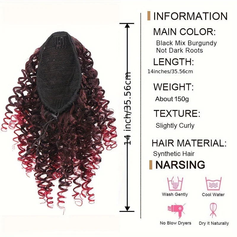 Synthetic Ponytail Hair Extension 14 Inch Afro Puff Curly Drawstring Hairpiece for Women