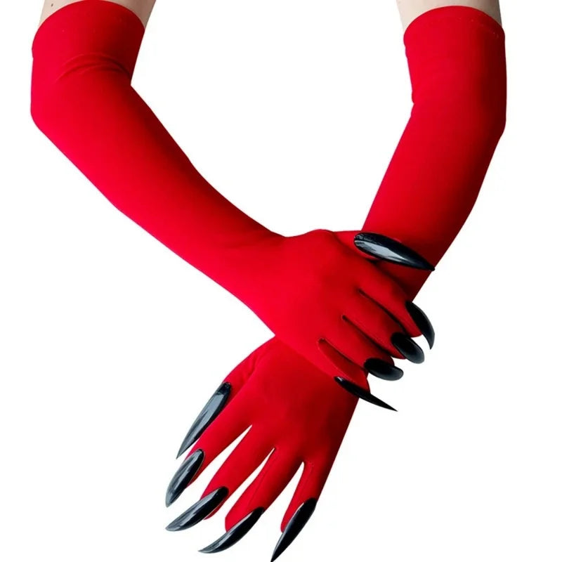 Gothic Long Nail Gloves for Stage Performance and Cosplay – Stretchy Spandex, Claw Design