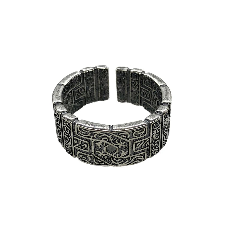 Retro Grass Pattern Ring for Men Unisex Punk Gothic Handmade Silver Jewelry