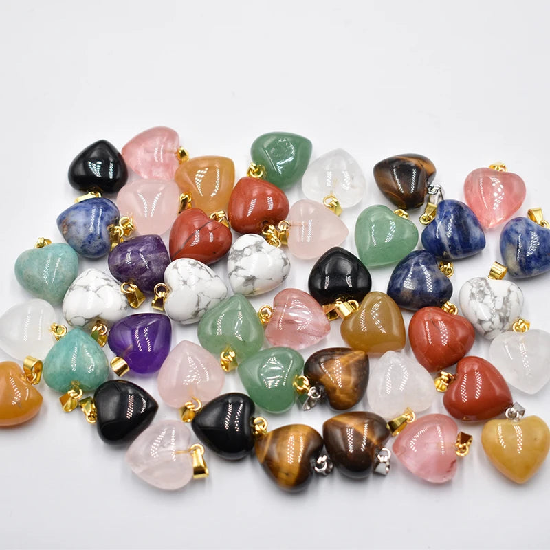 Natural Stone Heart Charms for Jewelry Making 15mm Lot of 30