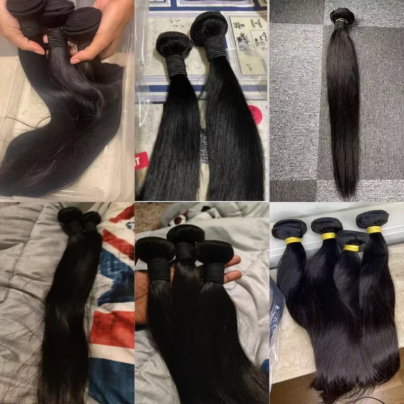 Straight Human Hair Bundles with Closure - Brazilian 20-40 Inch Full Head Set