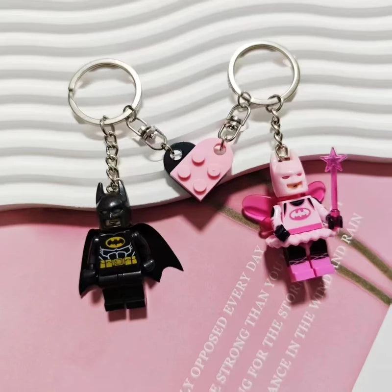 2pcs Cartoon Star Pink Black Bat Love Heart Building Block Pins Backpack Pendant Keychain Gift