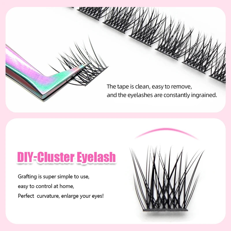 DIY 144 Cluster Mink Eyelashes Natural C/D Curl False Lash Set for Makeup