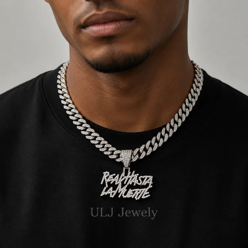 Men Women Hip Hop Iced Out Letter Pendant Necklace 12MM Cuban Chain Jewelry