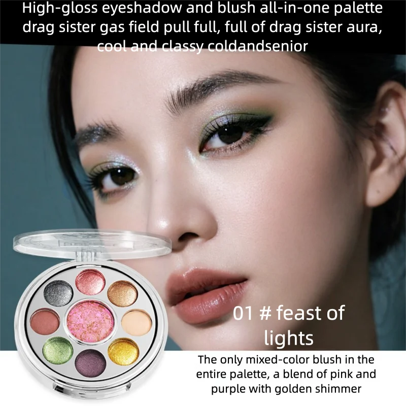 Colorful Rotating Cheek & Eyeshadow Palette with Shimmer & Pearl Finish