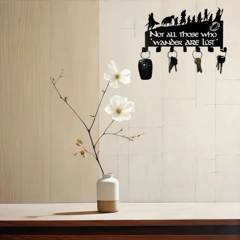 Metal Wall Mount Key Holder with Hooks - Decorative Home Storage Organizer