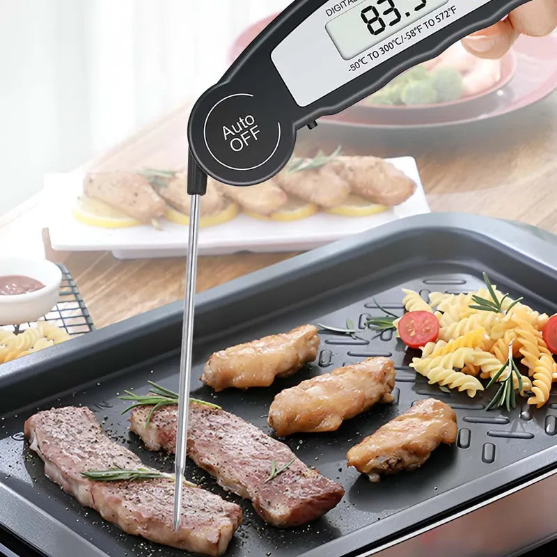 Digital Food Thermometer with LCD Display, Foldable Probe for Grilling & Cooking
