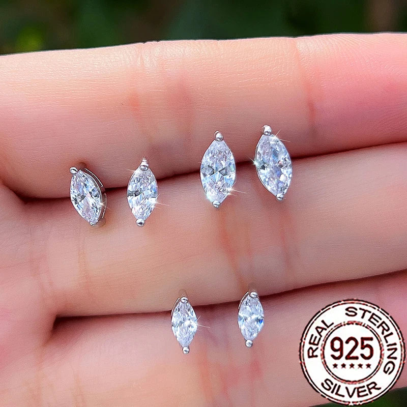 Sterling Silver 925 Cubic Zircon Marquise Stud Earrings for Women - Multiple Colors