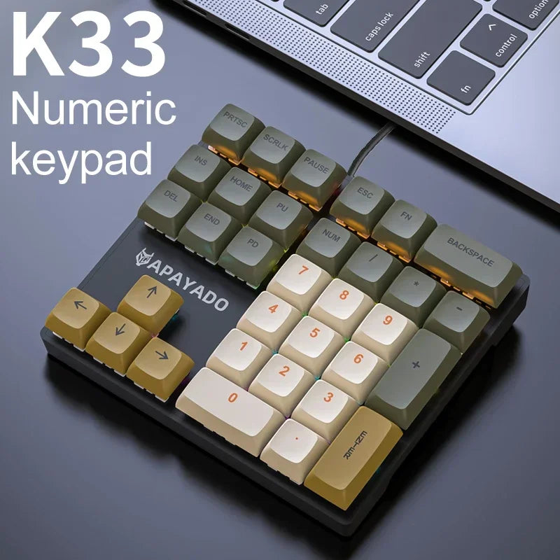 Mechanical Numeric Keypad 33 Keys with Multi-Color Lighting for Office & Finance