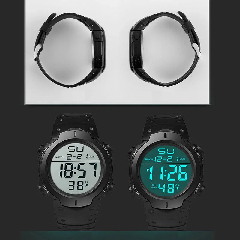Men's Sport LED Digital Watch Waterproof Fitness Timekeeping Rubber Strap