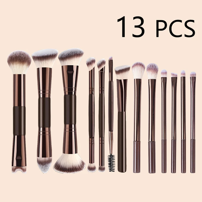 13-Piece Makeup Brush Set with Double-Ended Brushes, Soft Bristles & Aluminum Handles
