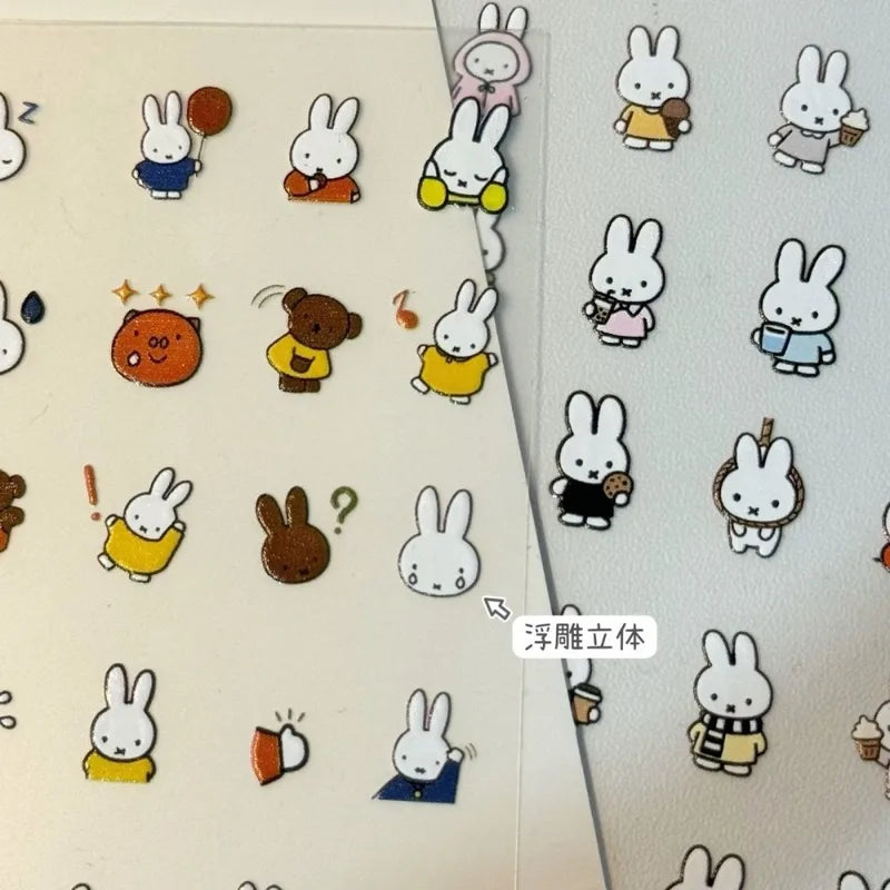 Kawaii Miffy Embossed 3D Waterproof Nail & Craft Stickers - Gift for Girls