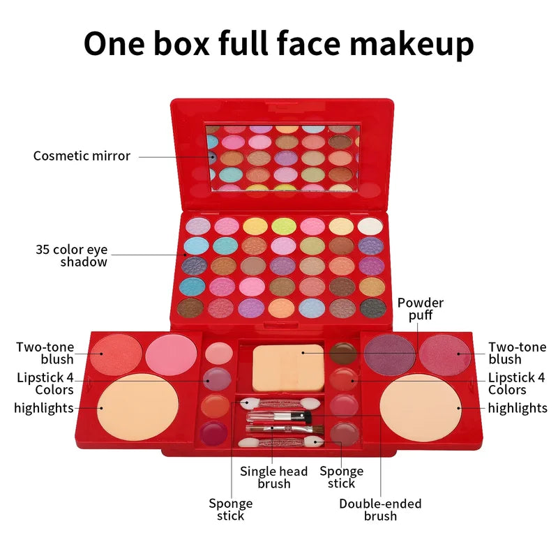 Full Makeup Kit for Women 49-Color Face Lip Eye Shadow Highlighter Brush Set